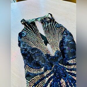 SOLD Butterfly Halter Sequin Jumpsuit Fully Lined Custom Piece